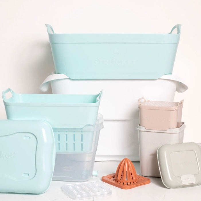 Strucket 19L, Mini, Teenie, grater, and juicer all interlocking, Strucket 19L + Strucket Mini + Teenie + Grater + Juicer Bundle - Strucket, color_Aqua Bundle