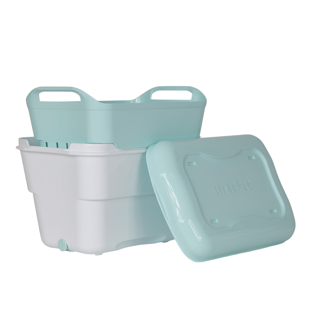 Compact Strucket 4.5L Mini bucket with lid for easy storage in aqua with white base